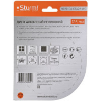Диск алмазный сплошной по плитке (125х22.2/20 мм) Sturm 9020-04-125x22-WC