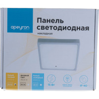 Светодиодная панель Apeyron накладная квадратная 220В,15Вт, алюминиевый корпус, изолированный драйвер, ТБ 06-45