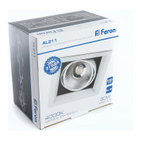 Карданный светодиодный светильник FERON 1x30W 2700 Lm, 4000К, 35 градусов, белый, AL211 29779
