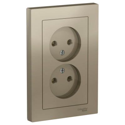 Розетка Systeme Electric 2-м ATLAS DESIGN без заземления, 16А, в сборе, шампань ATN000520 1240315