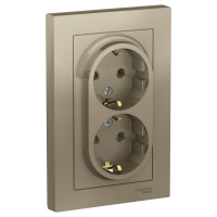Розетка двойная Systeme Electric (Schneider Electric) AtlasDesign, с заземлением, 16 А, в сборе, шампань ATN000524