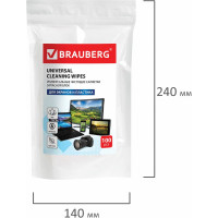 Чистящие салфетки для экранов и пластика BRAUBERG 100 шт влажные 511685