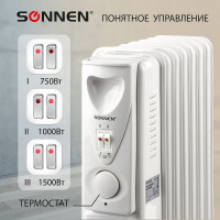 Масляный обогреватель SONNEN DFS-07, 1500 Вт, 7 секций, белый, 453498