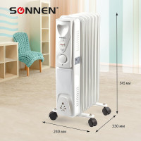 Масляный обогреватель SONNEN DFS-07, 1500 Вт, 7 секций, белый, 453498
