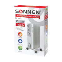 Масляный обогреватель SONNEN DFS-07, 1500 Вт, 7 секций, белый, 453498