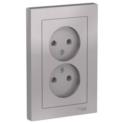 Двухместная розетка Systeme Electric ATLAS DESIGN без заземления 16А в сборе алюминий ATN000320