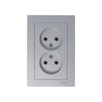 Двухместная розетка Systeme Electric ATLAS DESIGN без заземления 16А в сборе алюминий ATN000320