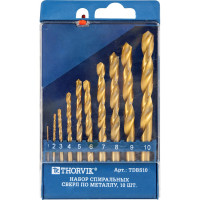 Набор спиральных сверл по металлу HSS TiN в пластиковом кейсе TDBS10 (10 шт; 1-10 мм) Thorvik 52479