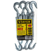 Талреп STAYER DIN 1480, крюк-крюк, М12, 4 шт, оцинкованный, 30525-12