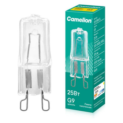 Эл.лампа галоген.без рефлектора G9 25W 220V прозрачная, 2000 часов Camelion 5845