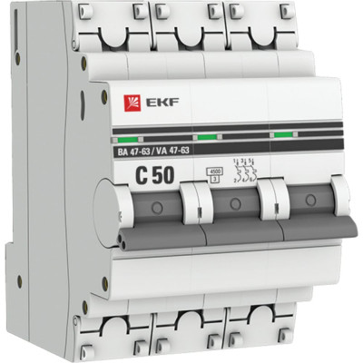 Трехполюсной автоматический выключатель EKF ВА47-63 mcb4763-3-50C-pro