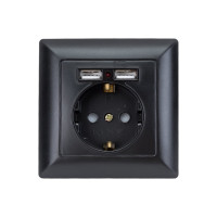 Розетка Intro 441005 PE Schuko со шторками, 16А, 250В 2хUSB, СУ, Solo, Б0043407