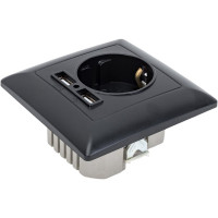 Розетка Intro 441005 PE Schuko со шторками, 16А, 250В 2хUSB, СУ, Solo, Б0043407