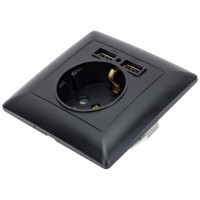 Розетка Intro 441005 PE Schuko со шторками, 16А, 250В 2хUSB, СУ, Solo, Б0043407