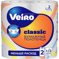 Полотенца бумажные бытовые VEIRO спайка 2 шт, 2-х слойные, белые 5п22 123212
