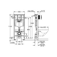 Инсталляция для подвесного унитаза GROHE Rapid SL 4 в 1 в сборе, с кнопкой смыва 38505000, 38750001
