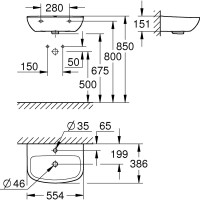 Подвесная раковина GROHE Bau Ceramic ширина 55 см 39440000