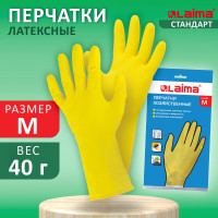 Хозяйственные перчатки LAIMA латексные Стандарт, с х/б напылением, размер М, 600353