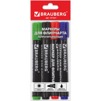 Набор маркеров для флипчарта BRAUBERG 4 шт., непропитывающие, круглые, 2,5 мм 151257