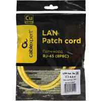 Медный патч-корд Cablexpert UTP кат.5e, 0.5м, литой, многожильный жёлтый PP10-0.5M/Y