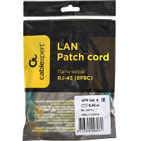 Патч-корд Cablexpert UTP кат.6, 0.25м, литой, многожильный зелёный PP6U-0.25M/G