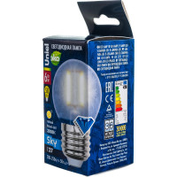Светодиодная лампа Uniel LED-G45-6W/WW/E27/FR PLS02WH. Форма шар, матовая. UL-00000302