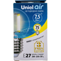 Светодиодная лампа Uniel LED-G45-7,5W/WW/E27/CL GLA01TR. Форма шар, прозрачная. UL-00003252