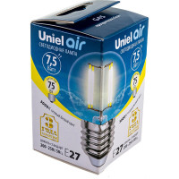 Светодиодная лампа Uniel LED-G45-7,5W/WW/E27/CL GLA01TR. Форма шар, прозрачная. UL-00003252