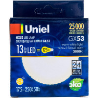 Светодиодная лампа Uniel LED-GX53-13W/WW/GX53/FR PLZ01WH , матовая. UL-00003724