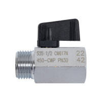 Шаровой кран RuB NAPOLI (S.35), 1/2" mini, DN10 PN30, ВР-НР, флажок S35DM0