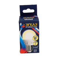 Светодиодная лампа Uniel Форма шар, матовая. Серия ЯРКАЯ LED-G45 7W/WW/E27/FR UL-00002420