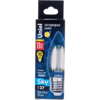 Светодиодная лампа Uniel Форма свеча Серия Sky LED-C35-11W/3000K/E27/CL PLS02WH UL-00005166