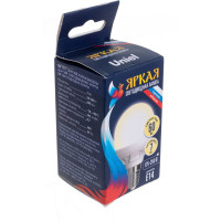 Светодиодная лампа Uniel Форма шар, матовая. Серия ЯРКАЯ LED-G45 7W/WW/E14/FR PLP01WH UL-00002419