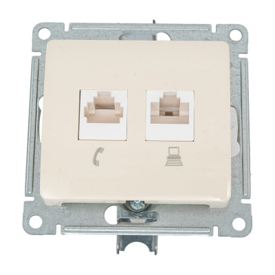 Механизм розетки Systeme Electric телеф.+комп. 2-м RJ11+RJ45 GLOSSA беж. SchE GSL000285