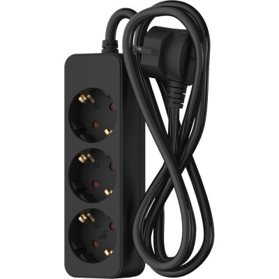 Удлинитель сетевой 2метра, 3 розетки, 16А, с заземлением, черный ФОТОН 22722
