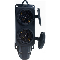 Двойная розетка наружной установки Lezard 110 с заглушками 2Р+РЕ 1х16А 220-240V 106-0400-0110/110