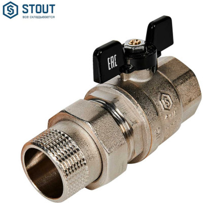 Шаровой полнопроходной кран с американкой STOUT 1 1/4" ВР/НР ручка бабочка SVB-0007-200032 RG00938T5RKQ1V