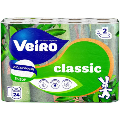 Бумага туалетная бытовая VEIRO спайка 24шт 2-х слойная Classic белая 5с224 127072 5c224
