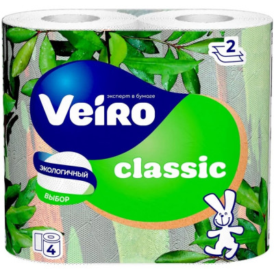 Бумага туалетная бытовая VEIRO Classic спайка 4 шт, 2-х слойная, белая 5с24 123208