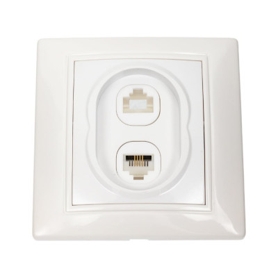 Розетка компьютерная + телефонная Smartbuy RJ45+Phone 1 местная белая Венера SBE-01w-S1-RJPH