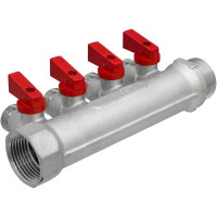 Коллектор для водоснабжения MPF 1" в/н с отсекающими кранами на 4 выхода 1/2" н, под евроконус ИС.072638