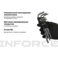 Набор шестигранных длинных ключей с шаром 9 шт Inforce, размеры1,5-10мм, 06-05-94