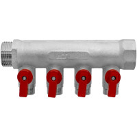 Коллектор для водоснабжения MPF 1" в/н с отсекающими кранами на 4 выхода 1/2" н, под евроконус ИС.072638