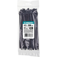 Хомуты-стяжки СИБИН ХС-Ч черные, 4.5х200 мм, 100 шт, нейлоновые, 3788-45-200