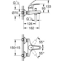 Однорычажный смеситель для ванны GROHE BauCurve Longlife 35 мм 23599000