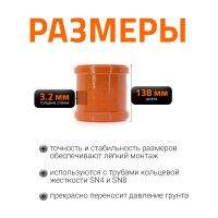 Двухраструбная муфта наружной канализации Ostendorf ПВХ, 125 мм 221510