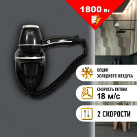 Настенный фен для волос Puff 1800ВlB, черный, 1,8 кВт, с розеткой 1405.018