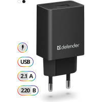 Сетевой адаптер Defender EPA-10 черный, 1xUSB, 5V/2.1А, пакет 83572