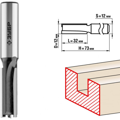 Пазовая прямая фреза ЗУБР ПРОФ. 28780-12-32-12