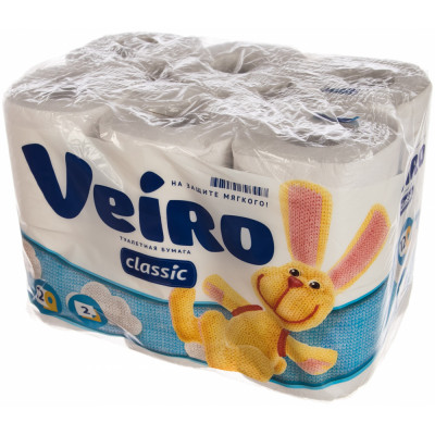 VEIRO Бумага туалетная бытовая спайка 12шт 2-х слойная Classic белая 5с212 128027